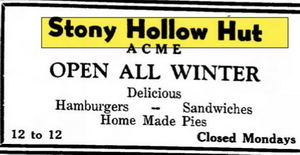 Stony Hollow Hut (The Hut) - Nov 1946 Ad (newer photo)